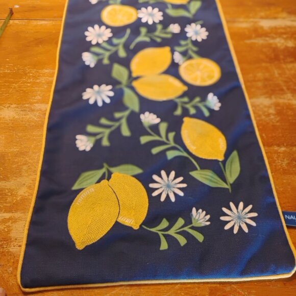 Nautica Home Other - Embroidered Lemons & Daisies Table Runner Blue Background Nautica Home 48"x14"